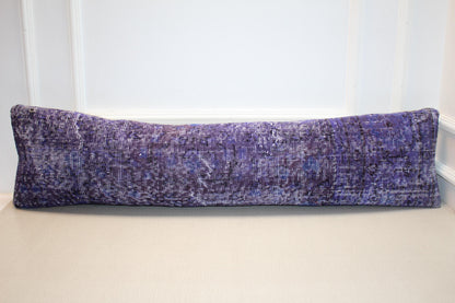 Vintage Turkish Kilim Lumbar Pillow Cover – Purple Navy Boho Rug Cushion (12x48)