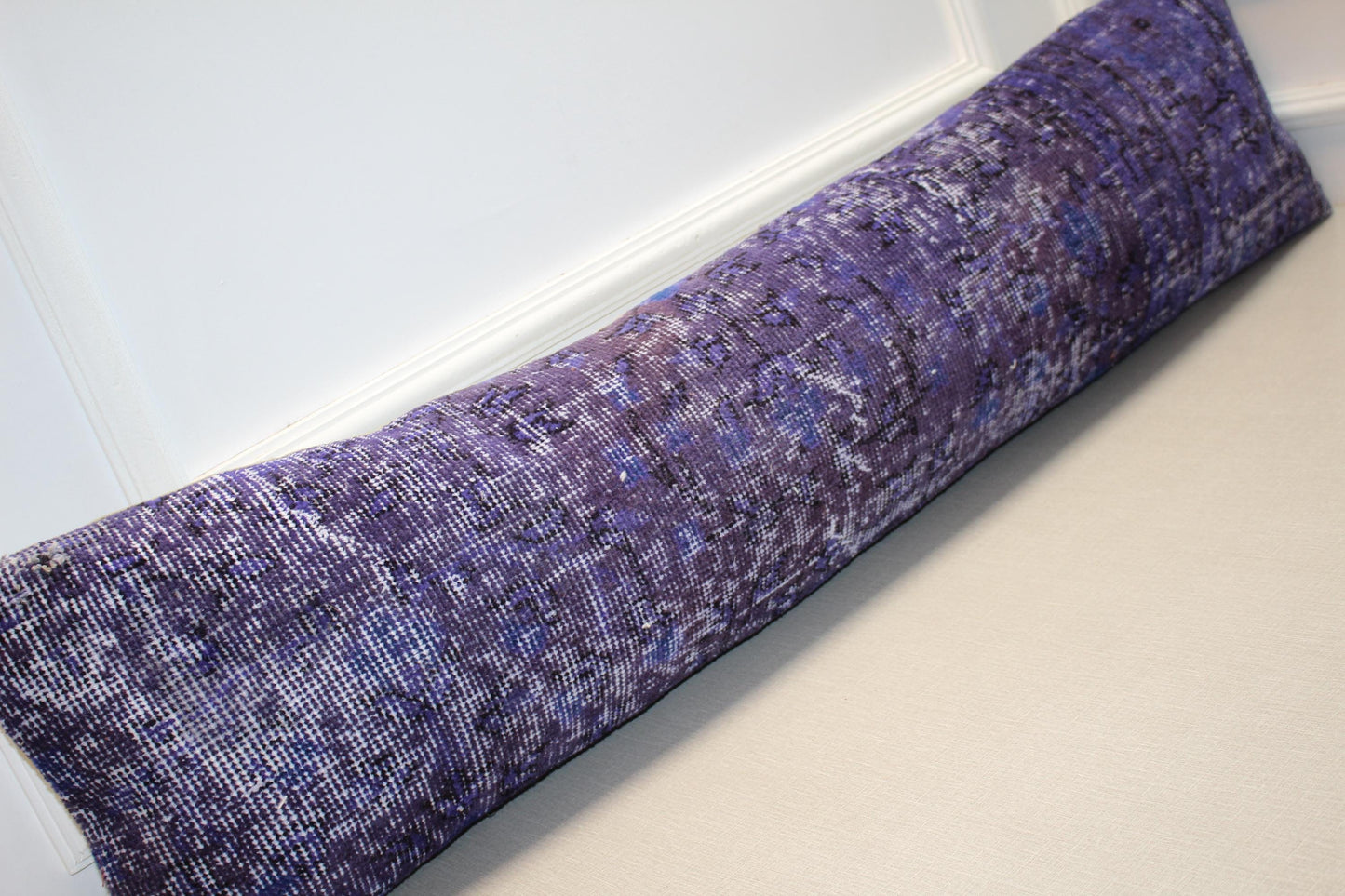 Vintage Turkish Kilim Lumbar Pillow Cover – Purple Navy Boho Rug Cushion (12x48)