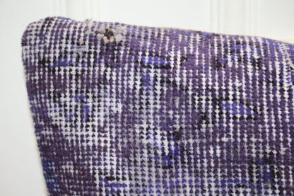 Vintage Turkish Kilim Lumbar Pillow Cover – Purple Navy Boho Rug Cushion (12x48)