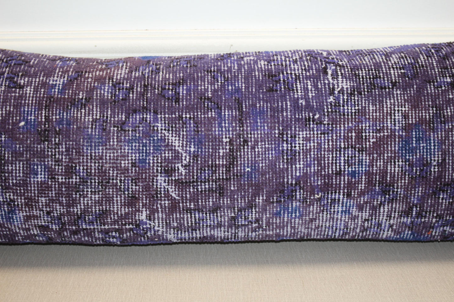 Vintage Turkish Kilim Lumbar Pillow Cover – Purple Navy Boho Rug Cushion (12x48)