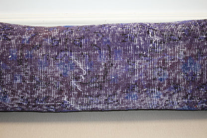 Vintage Turkish Kilim Lumbar Pillow Cover – Purple Navy Boho Rug Cushion (12x48)