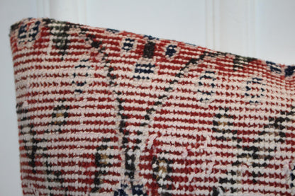 Vintage Turkish Kilim Lumbar Pillow Cover – Red Beige Boho Cushion