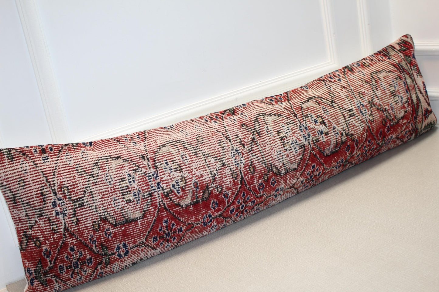 Vintage Turkish Kilim Lumbar Pillow Cover – Red Beige Boho Cushion