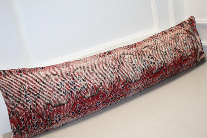 Vintage Turkish Kilim Lumbar Pillow Cover – Red Beige Boho Cushion
