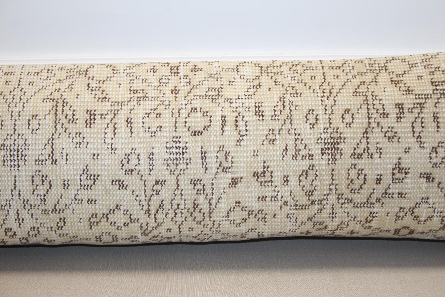 Rug Lumbar Pillow Cover – Beige & Brown Distressed Kilim Pattern Long Cushion, Neutral Boho Home Decor