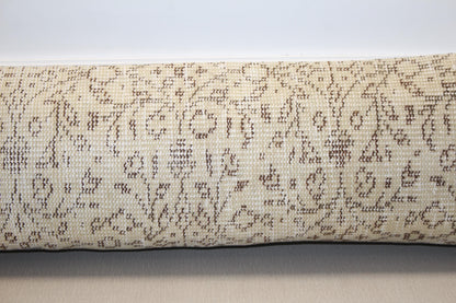 Rug Lumbar Pillow Cover – Beige & Brown Distressed Kilim Pattern Long Cushion, Neutral Boho Home Decor