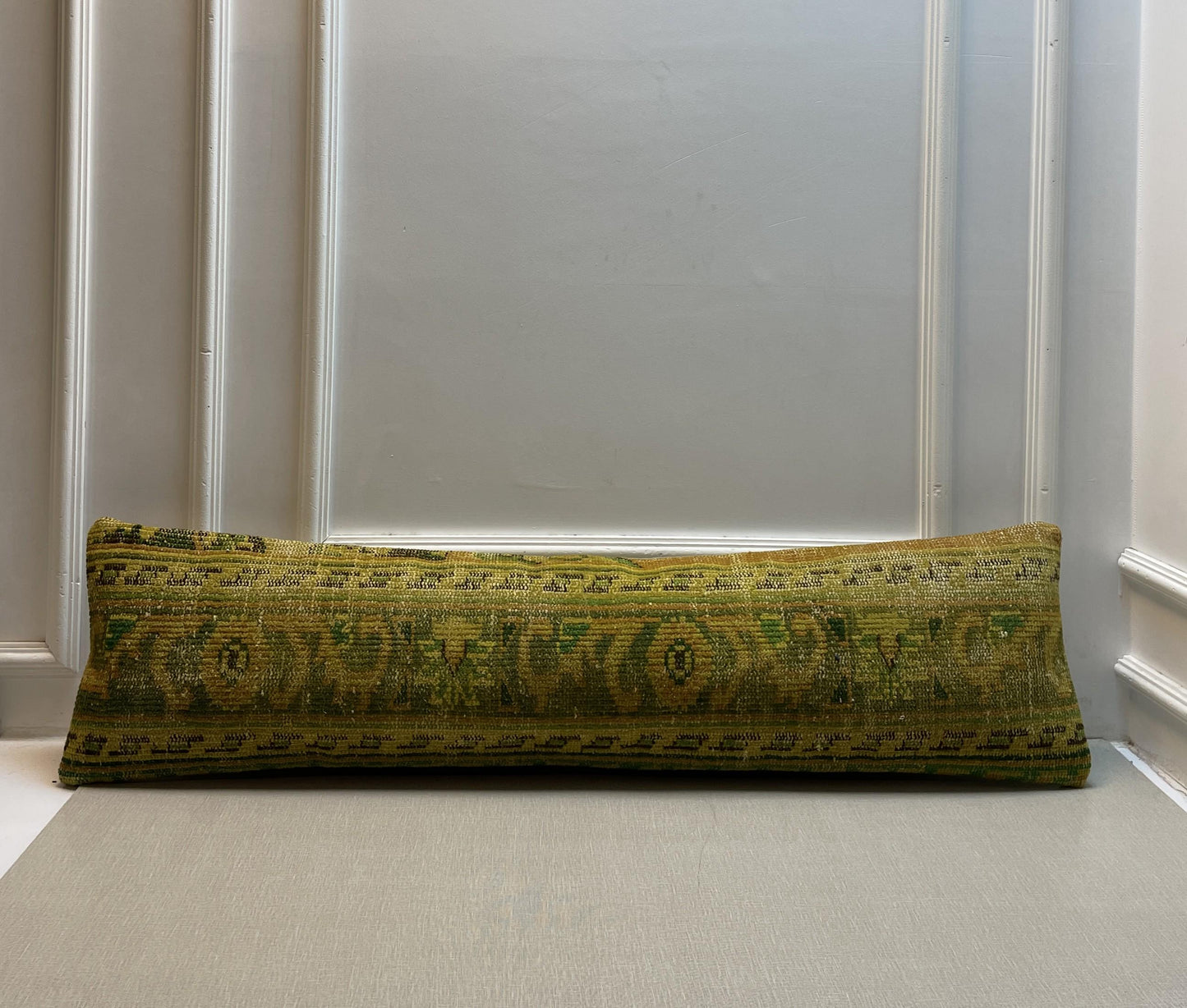 Vintage Turkish Rug Bench Pillow, Handwoven Kilim Cushion, Boho Lumbar Pillow (12x48 inch)