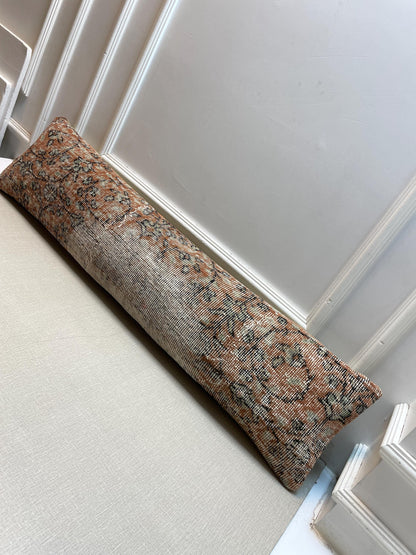 Vintage Turkish Rug Bench Pillow, Handwoven Kilim Cushion, Boho Lumbar Pillow (12x48 in)