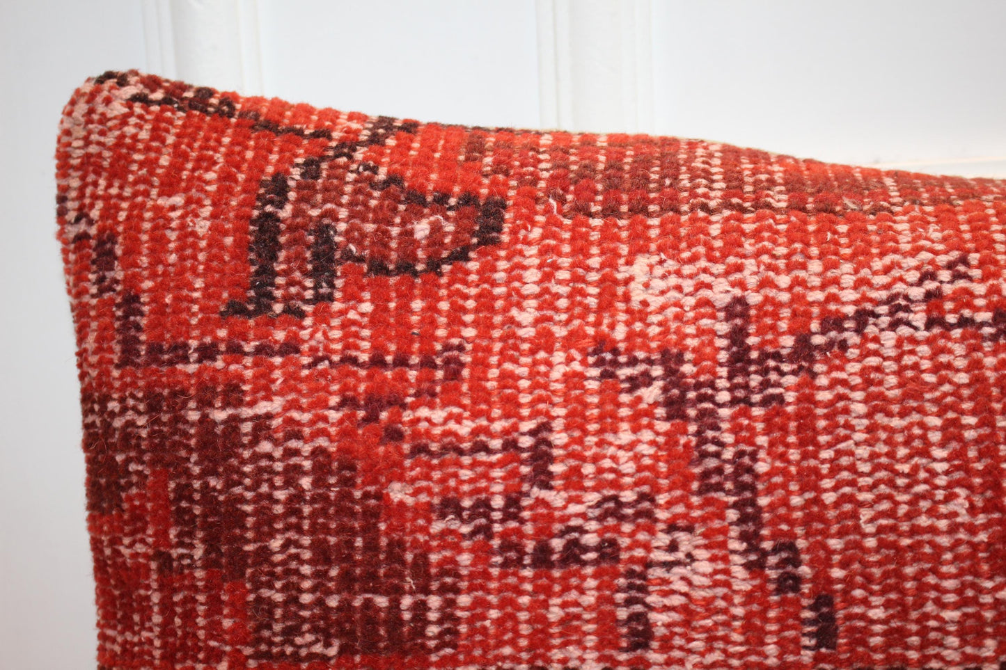 Vintage Turkish Kilim Long Lumbar Pillow  - Red Burgundy Handwoven Cushion(12x48 inch)