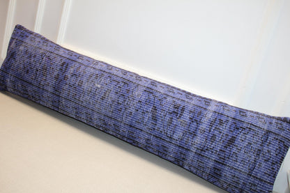 Vintage Turkish Kilim Long Lumbar Pillow  - Handwoven Cushion 12x48 inch