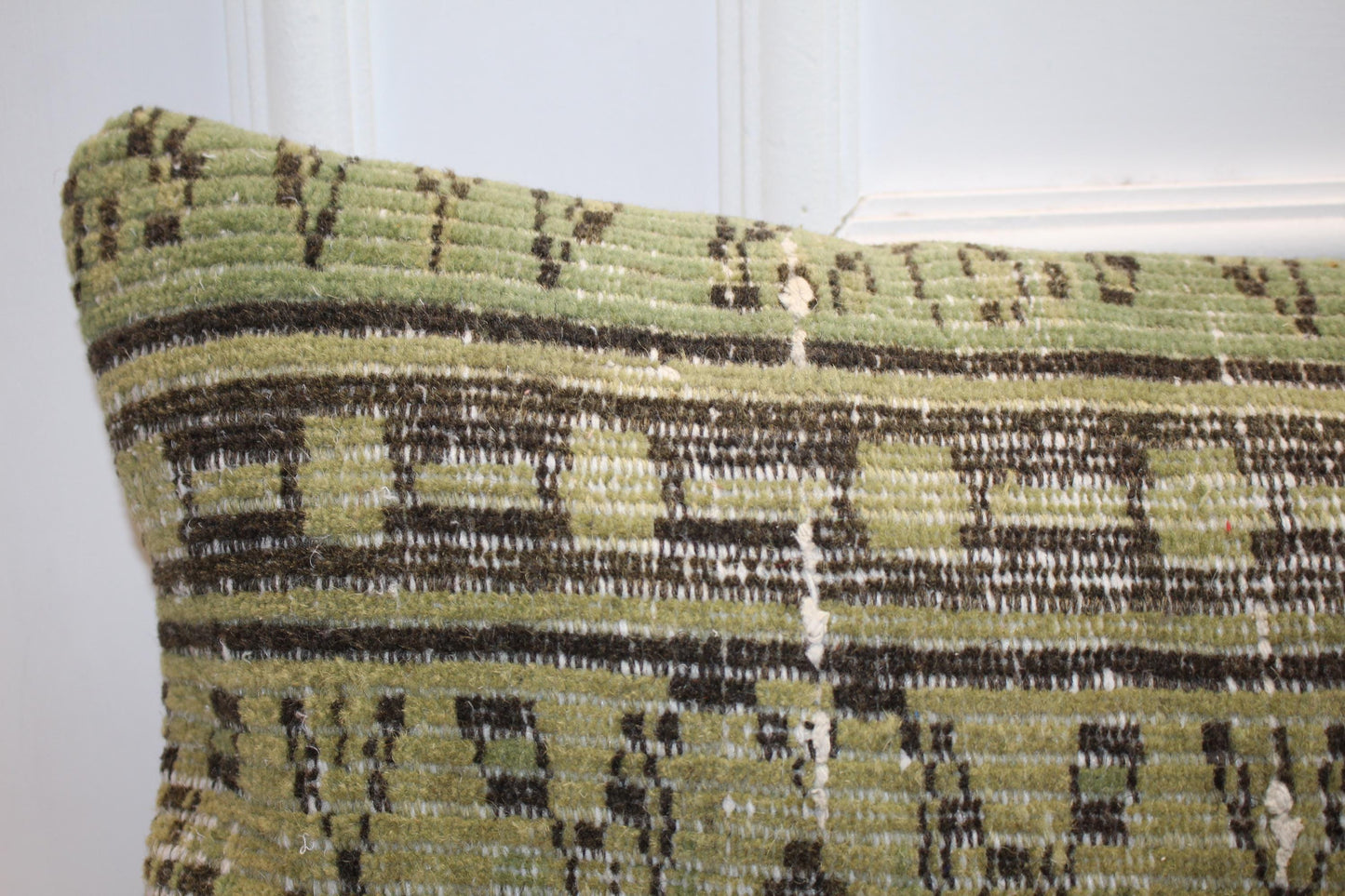 Vintage Turkish Kilim Long Lumbar Pillow - Green Brown Handwoven Cushion(12x48 inch)