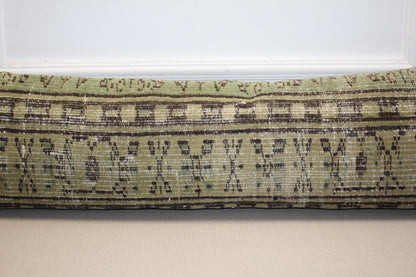 Vintage Turkish Kilim Long Lumbar Pillow - Green Brown Handwoven Cushion(12x48 inch)