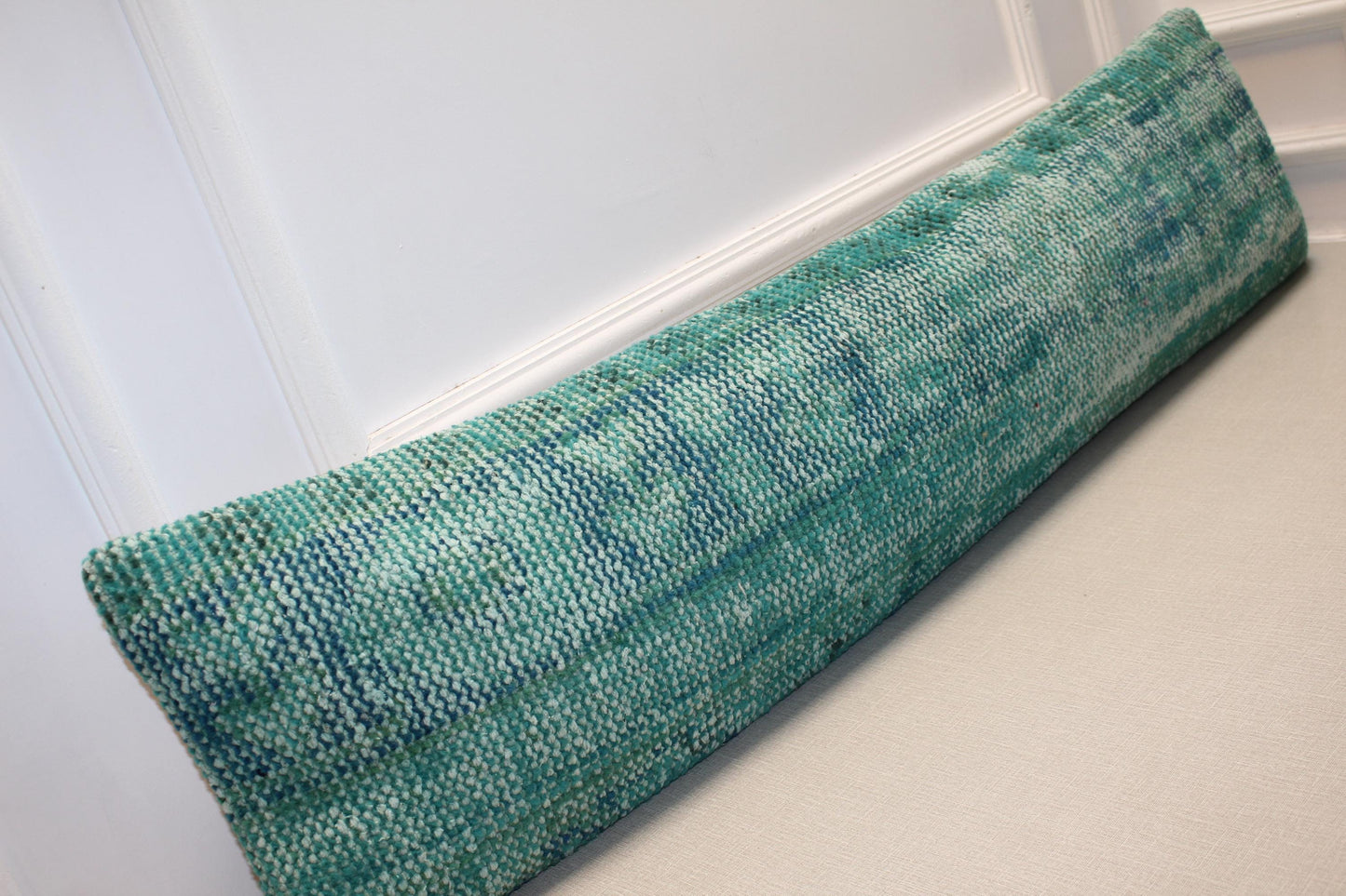 Vintage Turkish Kilim Long Lumbar Pillow - Turquoise Green Handwoven Cushion(12x48 inch)