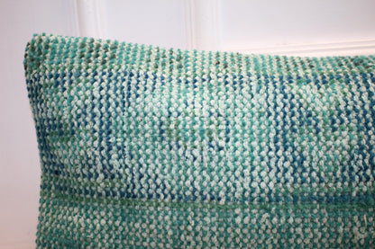 Vintage Turkish Kilim Long Lumbar Pillow - Turquoise Green Handwoven Cushion(12x48 inch)