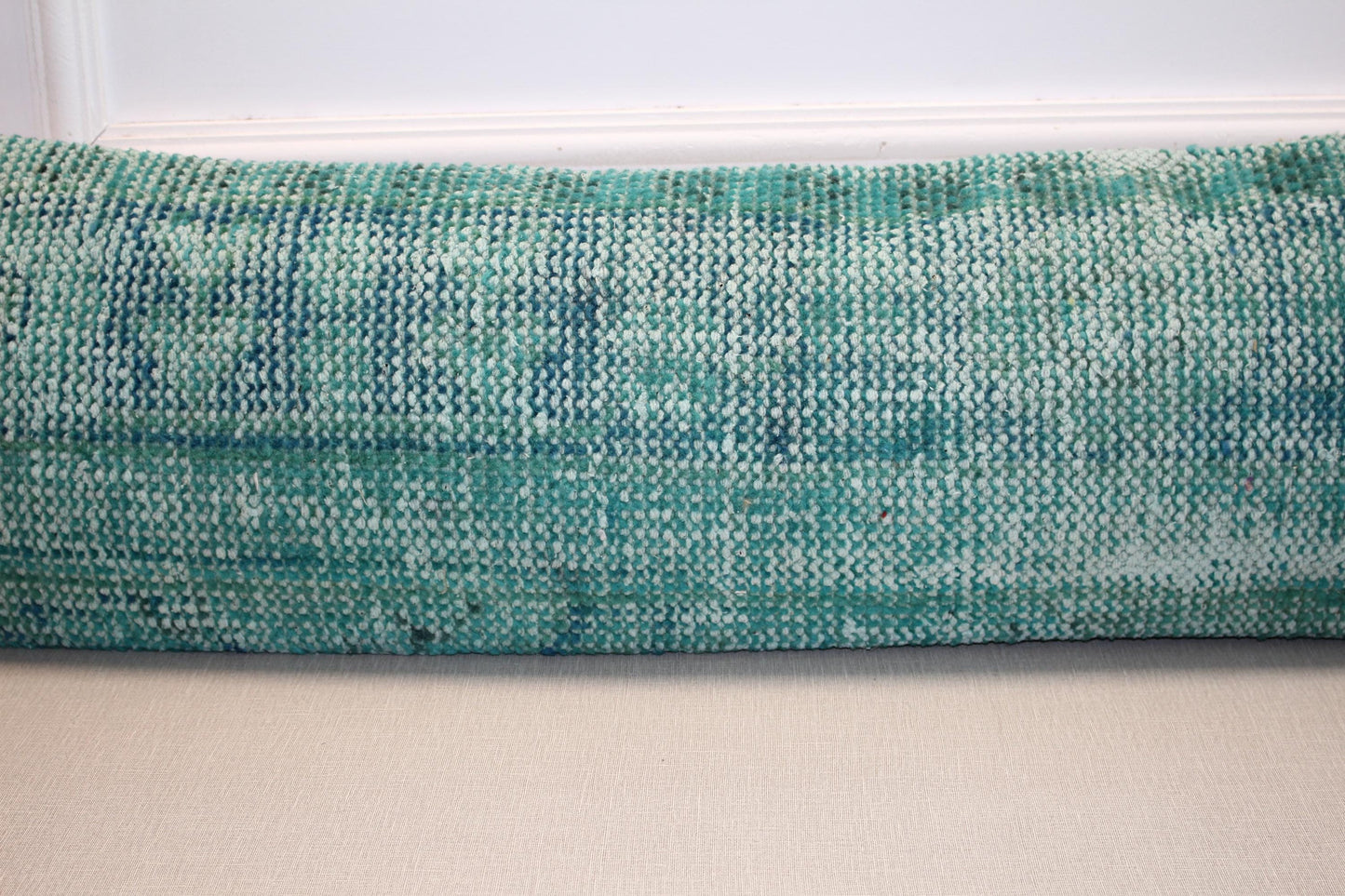 Vintage Turkish Kilim Long Lumbar Pillow - Turquoise Green Handwoven Cushion(12x48 inch)