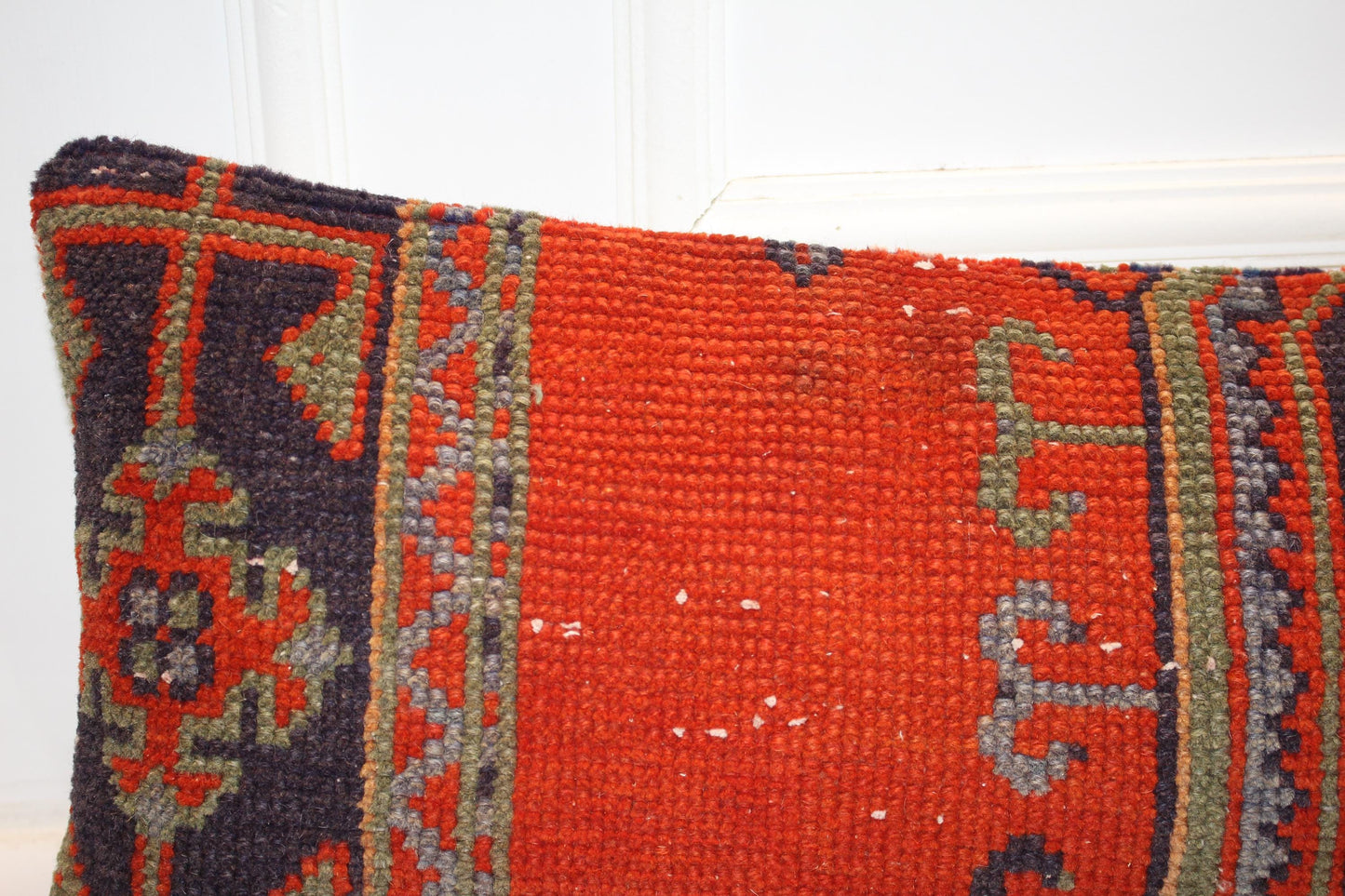 Vintage Turkish Kilim Long Lumbar Pillow - Red Navy Handwoven Cushion, Boho Tribal(12x48 inch)