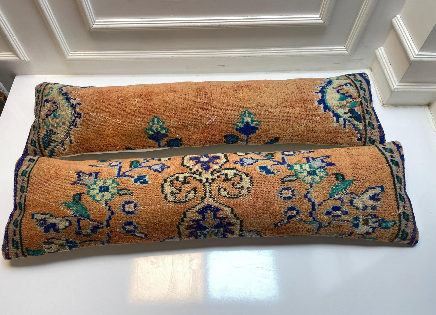 Vintage Turkish Kilim Lumbar Pillow Cover – 12x48 Wool Rug Cushion