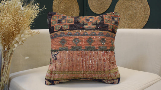 Vintage Turkish Kilim Pillow Cover | Handwoven Boho Cushion | Tribal Anatolian Decor