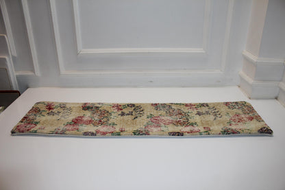 Floral Vintage Kilim Lumbar Pillow Cover: Pastel Rose Design