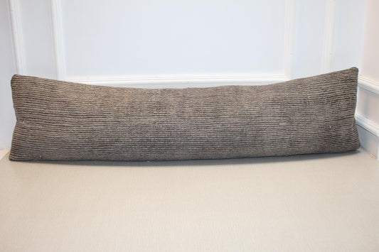 Vintage Turkish Rug Lumbar Pillow | Handwoven Kilim Bench Cushion | Neutral Boho Decor(12x48 inch)
