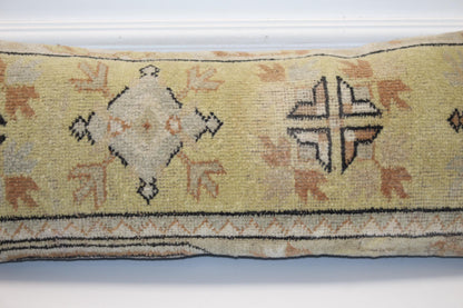 Vintage Kilim Lumbar Pillow Cover: Turkish Woven Rug, Soft Green Geometric Cushion