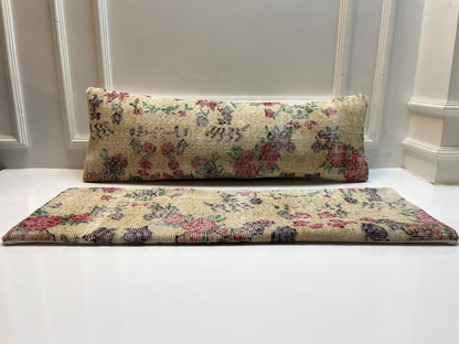 Vintage Floral Turkish Rug Lumbar Pillow Set: Upcycled Kilim Cushions (12x36)