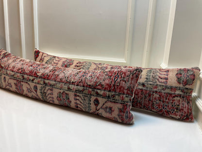 Vintage Turkish Rug  – Red Beige Floral Kilim Cushion, 12x48