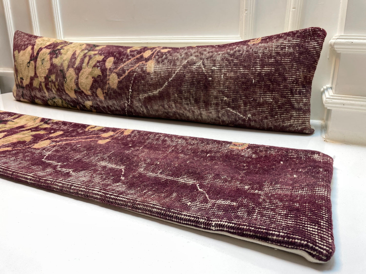 Set of 2 -Vintage Floral Turkish Rug Lumbar Pillow Cover – 12x48 Boho Kilim Cushion