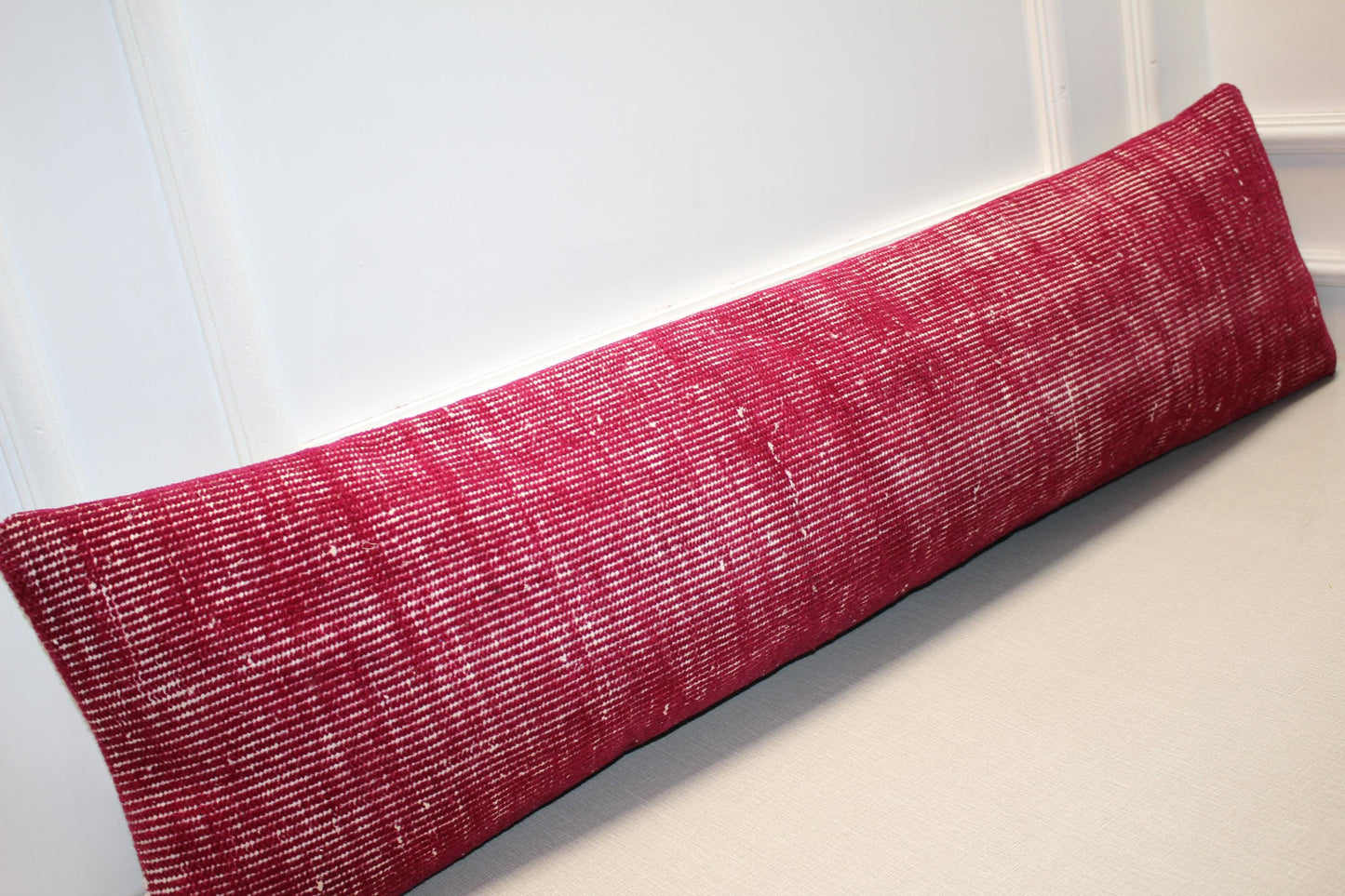 Handmade Red Kilim Cushion, Boho Sofa Decor, Long Bench Pillow for Living Room12x48 inch