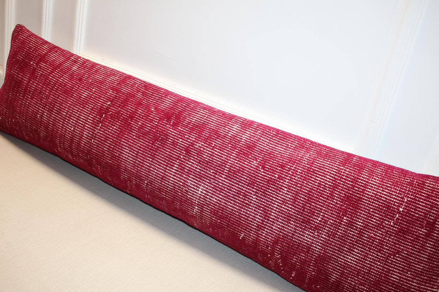 Handmade Red Kilim Cushion, Boho Sofa Decor, Long Bench Pillow for Living Room12x48 inch