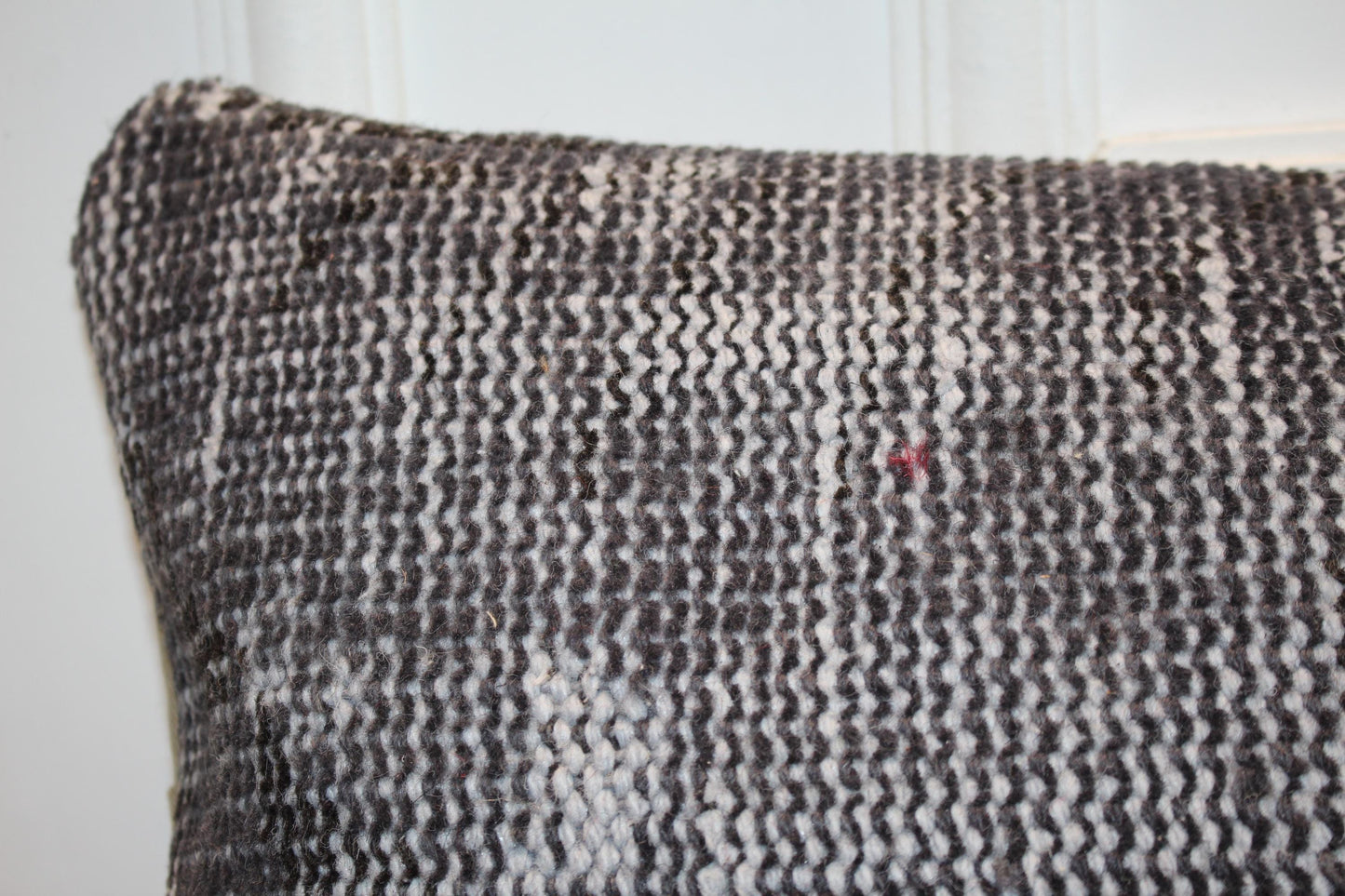 Vintage Turkish Rug Lumbar Pillow Cover – Charcoal Grey Kilim Cushion, Boho Long Bench Pillow12x48