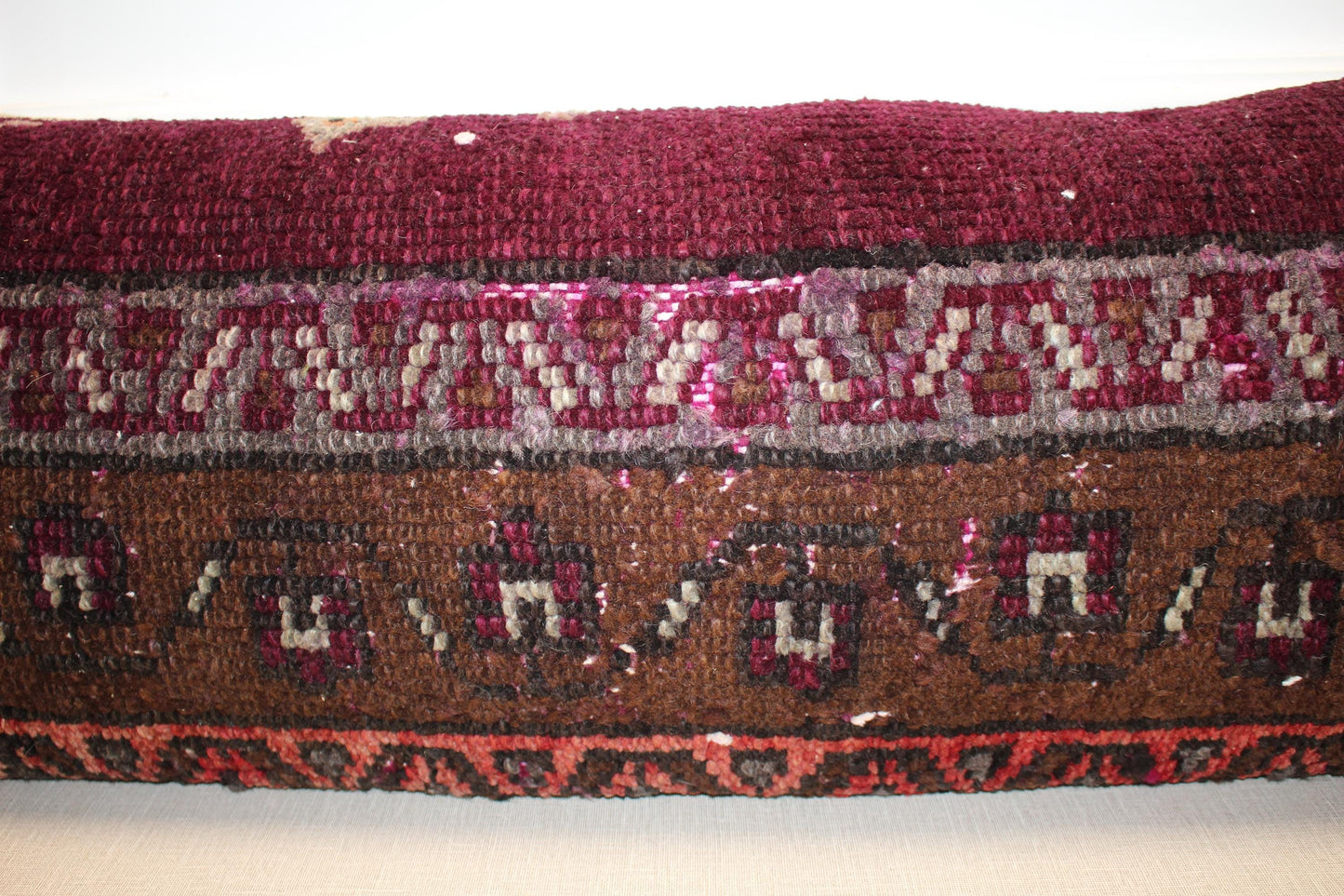 Vintage Turkish Kilim – Burgundy Brown Tribal Rug, 12x48