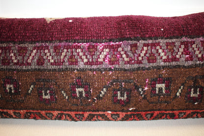 Vintage Turkish Kilim – Burgundy Brown Tribal Rug, 12x48
