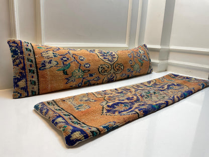 Handmade Turkish Kilim  Pillow Cover Set – Boho Orange & Blue