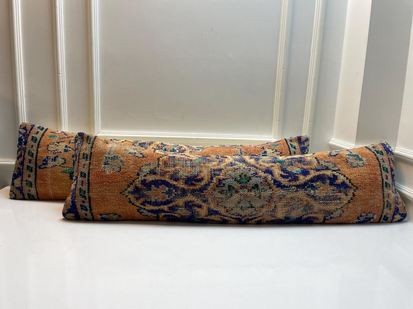 Handmade Turkish Kilim  Pillow Cover Set – Boho Orange & Blue
