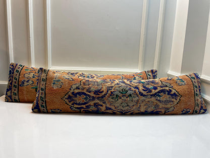 Handmade Turkish Kilim  Pillow Cover Set – Boho Orange & Blue