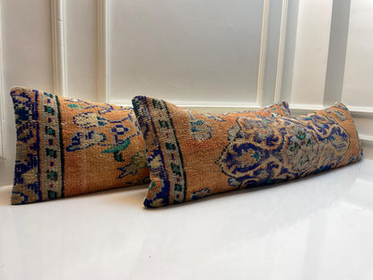 Handmade Turkish Kilim  Pillow Cover Set – Boho Orange & Blue