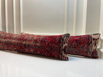 Set of 2 -Handmade Red Turkish Rug Lumbar Pillow Cover – Boho Kilim Cushion, 12x48