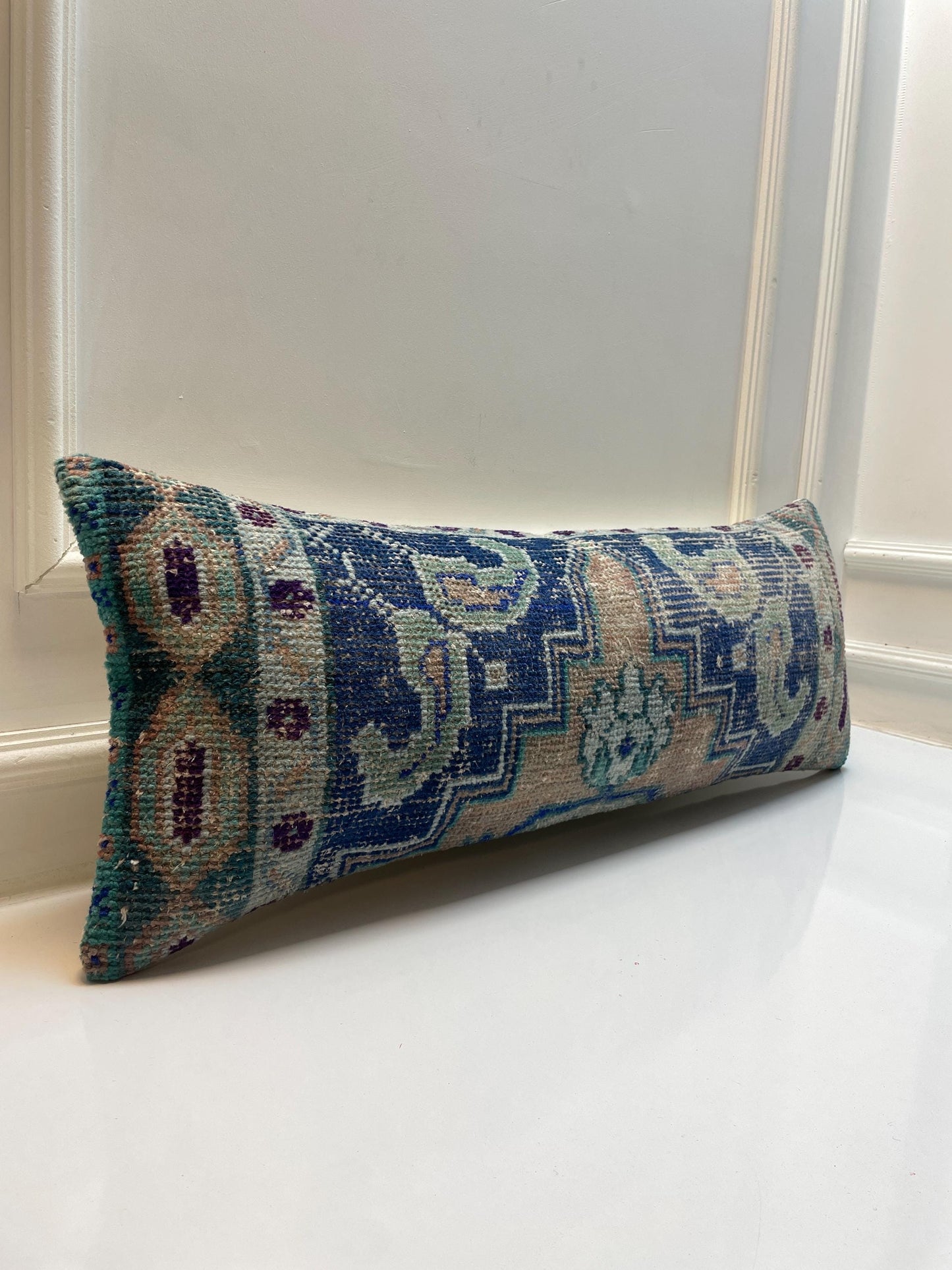 Handmade Turkish Rug Lumbar Pillow Cover – Boho Kilim Cushion (12x36 in)