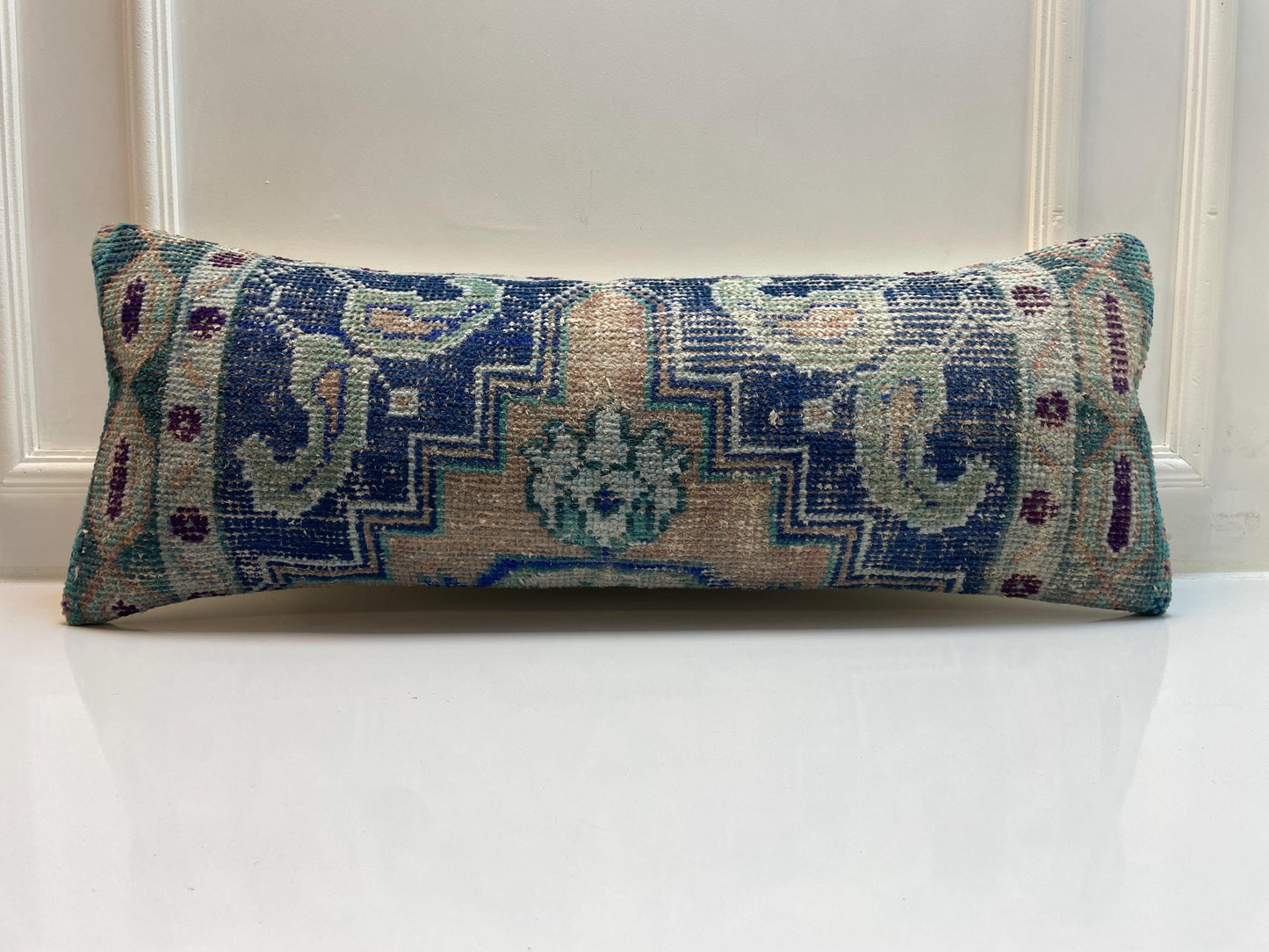 Handmade Turkish Rug Lumbar Pillow Cover – Boho Kilim Cushion (12x36 in)