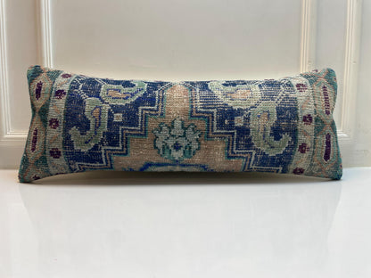Handmade Turkish Rug Lumbar Pillow Cover – Boho Kilim Cushion (12x36 in)