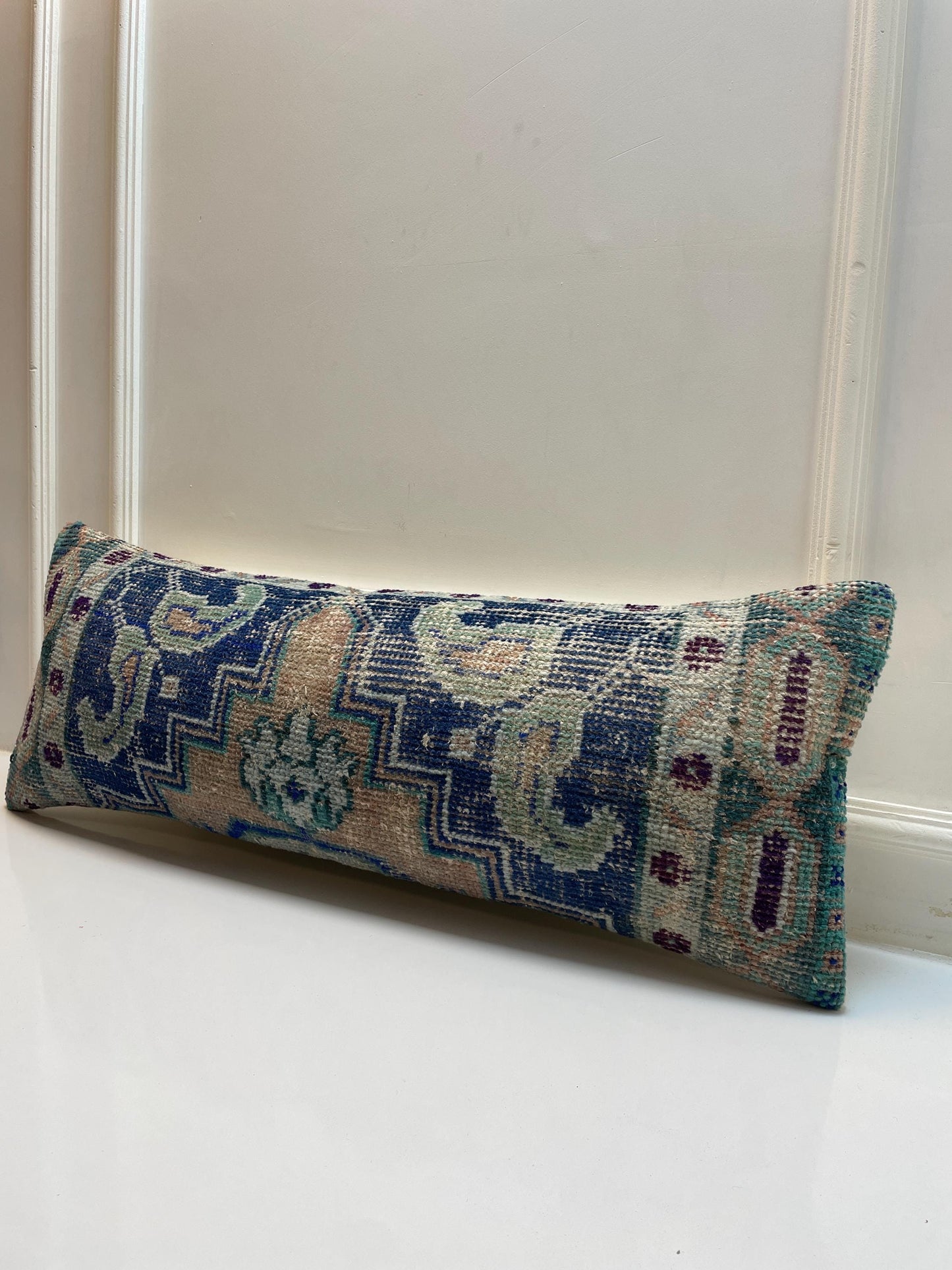 Handmade Turkish Rug Lumbar Pillow Cover – Boho Kilim Cushion (12x36 in)