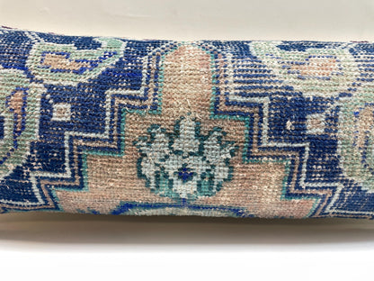 Handmade Turkish Rug Lumbar Pillow Cover – Boho Kilim Cushion (12x36 in)