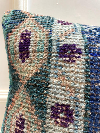 Handmade Turkish Rug Lumbar Pillow Cover – Boho Kilim Cushion (12x36 in)