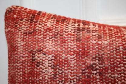 Vintage Turkish Rug Lumbar Pillow, Rust Red Kilim Bench Cushion, Long Boho Bolster, TerracottaSofa