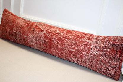 Vintage Turkish Rug Lumbar Pillow, Rust Red Kilim Bench Cushion, Long Boho Bolster, TerracottaSofa