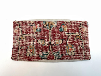 Deep Red Distressed Floral Kilim Pattern, Handwoven Upcycled Textile, Boho Rustic Decorative Cushion