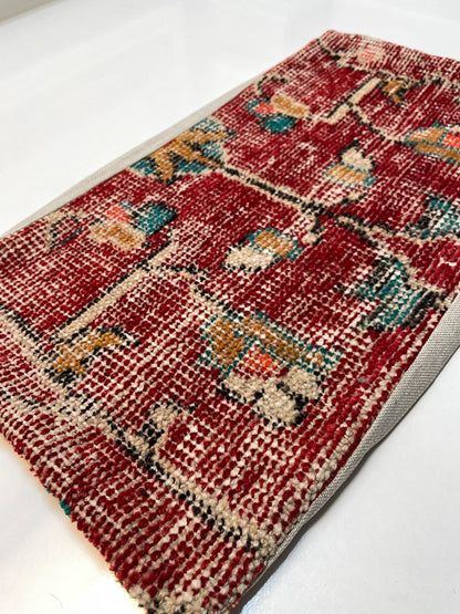 Deep Red Distressed Floral Kilim Pattern, Handwoven Upcycled Textile, Boho Rustic Decorative Cushion