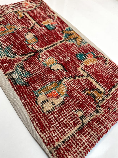 Deep Red Distressed Floral Kilim Pattern, Handwoven Upcycled Textile, Boho Rustic Decorative Cushion