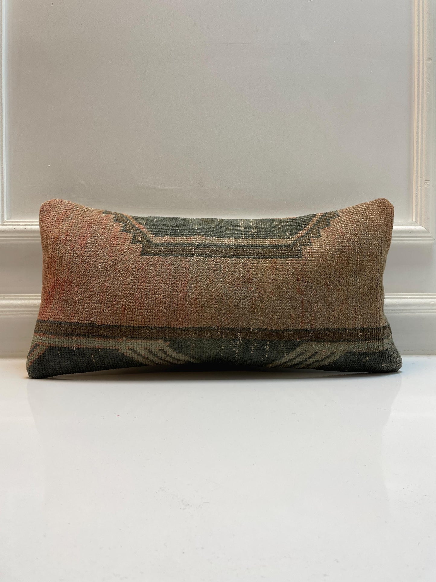 Handmade Kilim Pillow Cover: Upcycled Woven Rug, Blue 12x24 inc